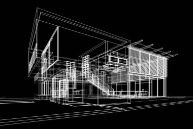 Mimari çizim. Modern bina çizimi, 3D görüntüleme