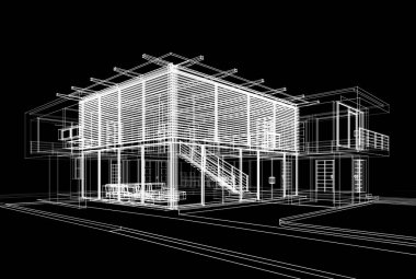 Mimari çizim. Modern bina çizimi, 3D görüntüleme