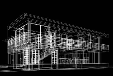 Mimari çizim. Modern bina çizimi, 3D görüntüleme