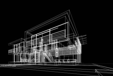 Mimari çizim. Modern bina çizimi, 3D görüntüleme