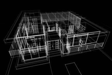 Mimari çizim. Modern bina çizimi, 3D görüntüleme