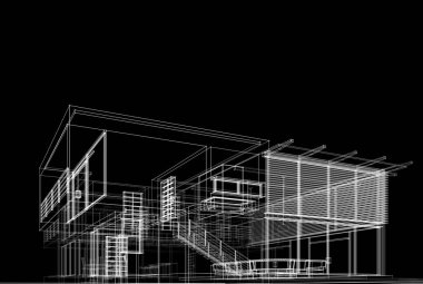 Mimari çizim. Modern bina çizimi, 3D görüntüleme