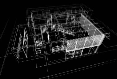 Mimari çizim. Modern bina çizimi, 3D görüntüleme