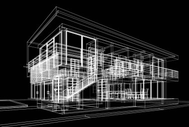 Mimari çizim. Modern bina çizimi, 3D görüntüleme