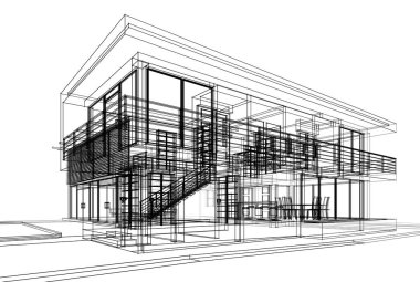 Mimari çizim. Modern bina çizimi, 3D görüntüleme