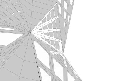 Soyut mimari arkaplan, gökdelen, üç boyutlu illüstrasyon