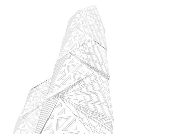 Soyut mimari arkaplan, gökdelen, üç boyutlu illüstrasyon