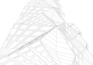 Soyut mimari arkaplan, gökdelen, üç boyutlu illüstrasyon