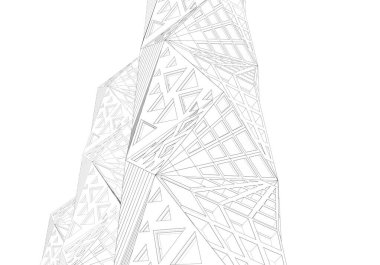 Soyut mimari arkaplan, gökdelen, üç boyutlu illüstrasyon