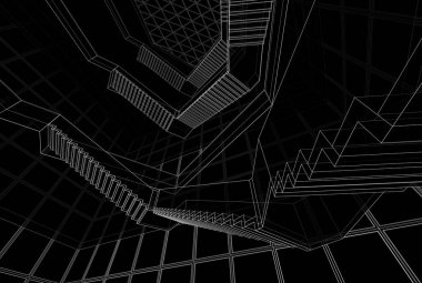 Soyut mimari arkaplan, gökdelen, üç boyutlu illüstrasyon