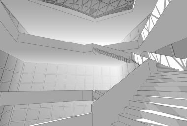 Soyut mimari arkaplan, gökdelen, üç boyutlu illüstrasyon