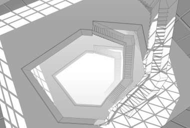 Soyut mimari arkaplan, gökdelen, üç boyutlu illüstrasyon