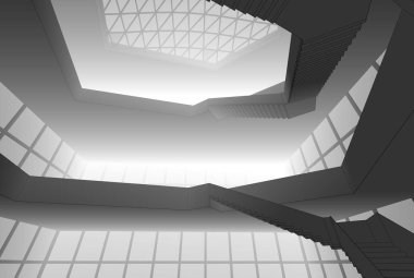 Soyut mimari arkaplan, gökdelen, üç boyutlu illüstrasyon