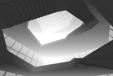 Soyut mimari arkaplan, gökdelen, üç boyutlu illüstrasyon