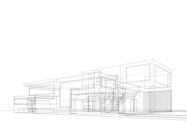 Mimari çizim. Modern bina çizimi, 3D görüntüleme