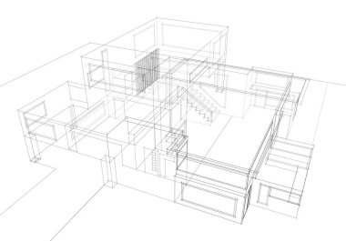 Mimari çizim. Modern bina çizimi, 3D görüntüleme