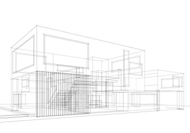 Mimari çizim. Modern bina çizimi, 3D görüntüleme