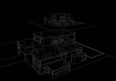 Mimari çizim. Modern bina çizimi, 3D görüntüleme
