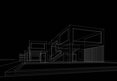 Mimari çizim. Modern bina çizimi, 3D görüntüleme