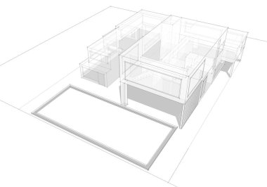 Mimari çizim. Modern bina çizimi, 3D görüntüleme