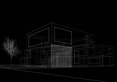 Mimari çizim. Modern bina çizimi, 3D görüntüleme