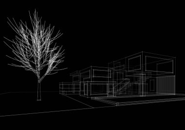 Mimari çizim. Modern bina çizimi, 3D görüntüleme