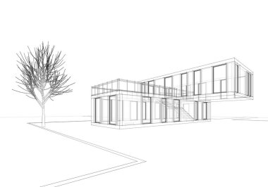 Mimari çizim. Modern bina çizimi, 3D görüntüleme