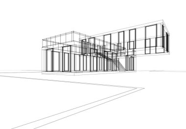 Mimari çizim. Modern bina çizimi, 3D görüntüleme