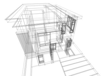 Mimari çizim. Modern bina çizimi, 3D görüntüleme