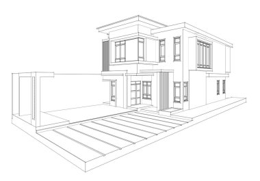 Mimari çizim. Modern bina çizimi, 3D görüntüleme