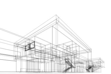 Mimari çizim. Modern bina çizimi, 3D görüntüleme