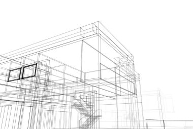 Mimari çizim. Modern bina çizimi, 3D görüntüleme