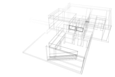 Mimari çizim. Modern bina çizimi, 3D görüntüleme