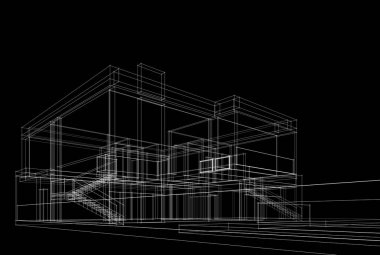 Mimari çizim. Modern bina çizimi, 3D görüntüleme