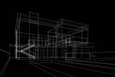 Mimari çizim. Modern bina çizimi, 3D görüntüleme