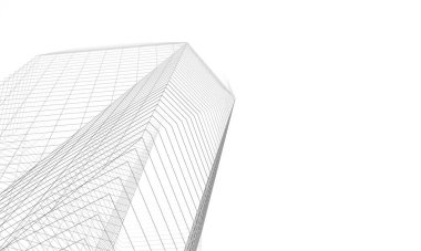 Soyut mimari arkaplan, gökdelen, üç boyutlu illüstrasyon