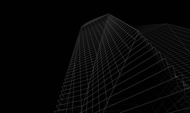 Soyut mimari arkaplan, gökdelen, üç boyutlu illüstrasyon