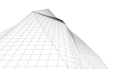 Soyut mimari arkaplan, gökdelen, üç boyutlu illüstrasyon