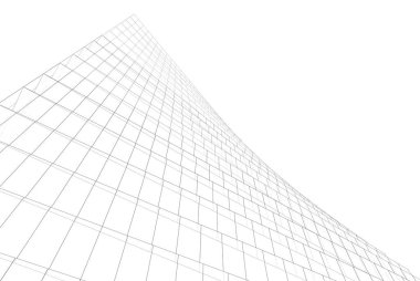 Soyut mimari arkaplan, gökdelen, üç boyutlu illüstrasyon