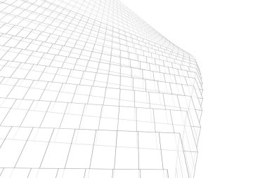 Soyut mimari arkaplan, gökdelen, üç boyutlu illüstrasyon