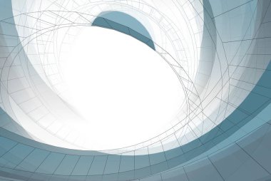 Soyut mimari arkaplan, gökdelen, üç boyutlu illüstrasyon