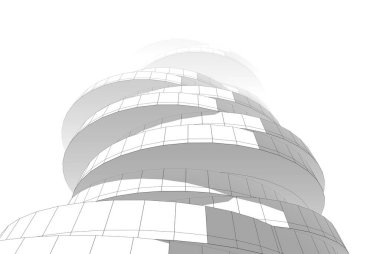 Soyut mimari arkaplan, gökdelen, üç boyutlu illüstrasyon