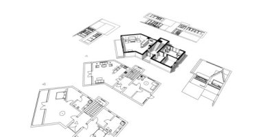 Modern şehir evi çizimi, mimari çizim.