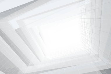 Soyut mimari arkaplan, gökdelen, üç boyutlu illüstrasyon