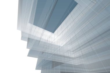 Soyut mimari arkaplan, gökdelen, üç boyutlu illüstrasyon