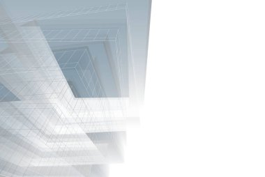 Soyut mimari arkaplan, gökdelen, üç boyutlu illüstrasyon