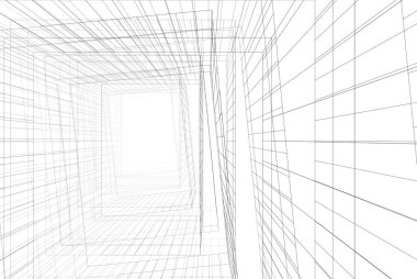 Soyut mimari arkaplan, gökdelen, üç boyutlu illüstrasyon