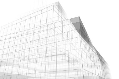 Soyut mimari arkaplan, gökdelen, üç boyutlu illüstrasyon