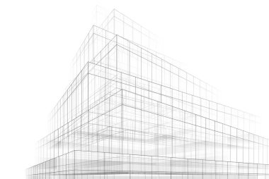 Soyut mimari arkaplan, gökdelen, üç boyutlu illüstrasyon