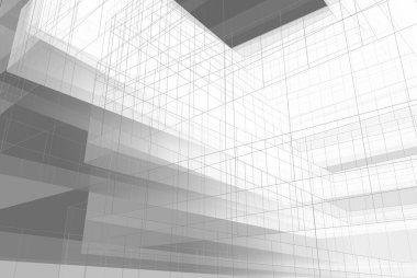 Soyut mimari arkaplan, gökdelen, üç boyutlu illüstrasyon